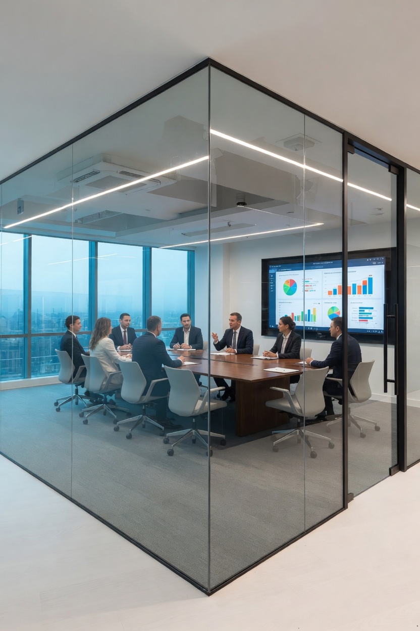 PDLC active — sklo průhledné
